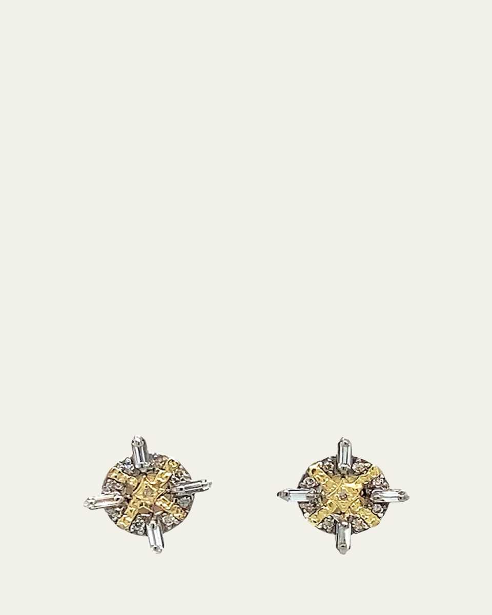 Old World Diamond and Sapphire Baguette Stud Earrings